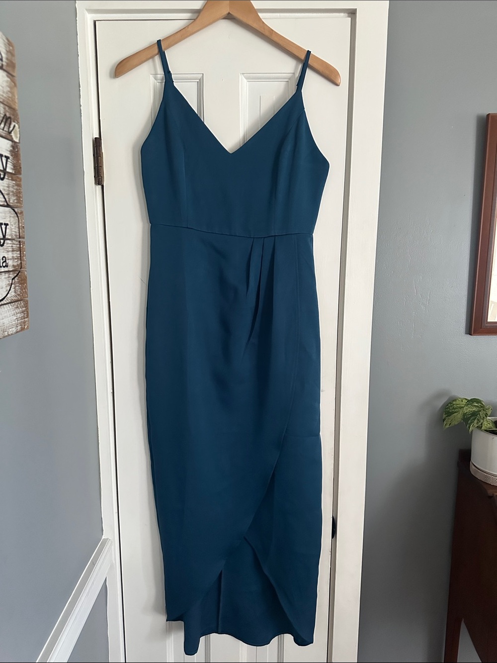 Teal Blue V-Neck Tulip Wrap Midi Cocktail Dress Wedding Guest Party Small